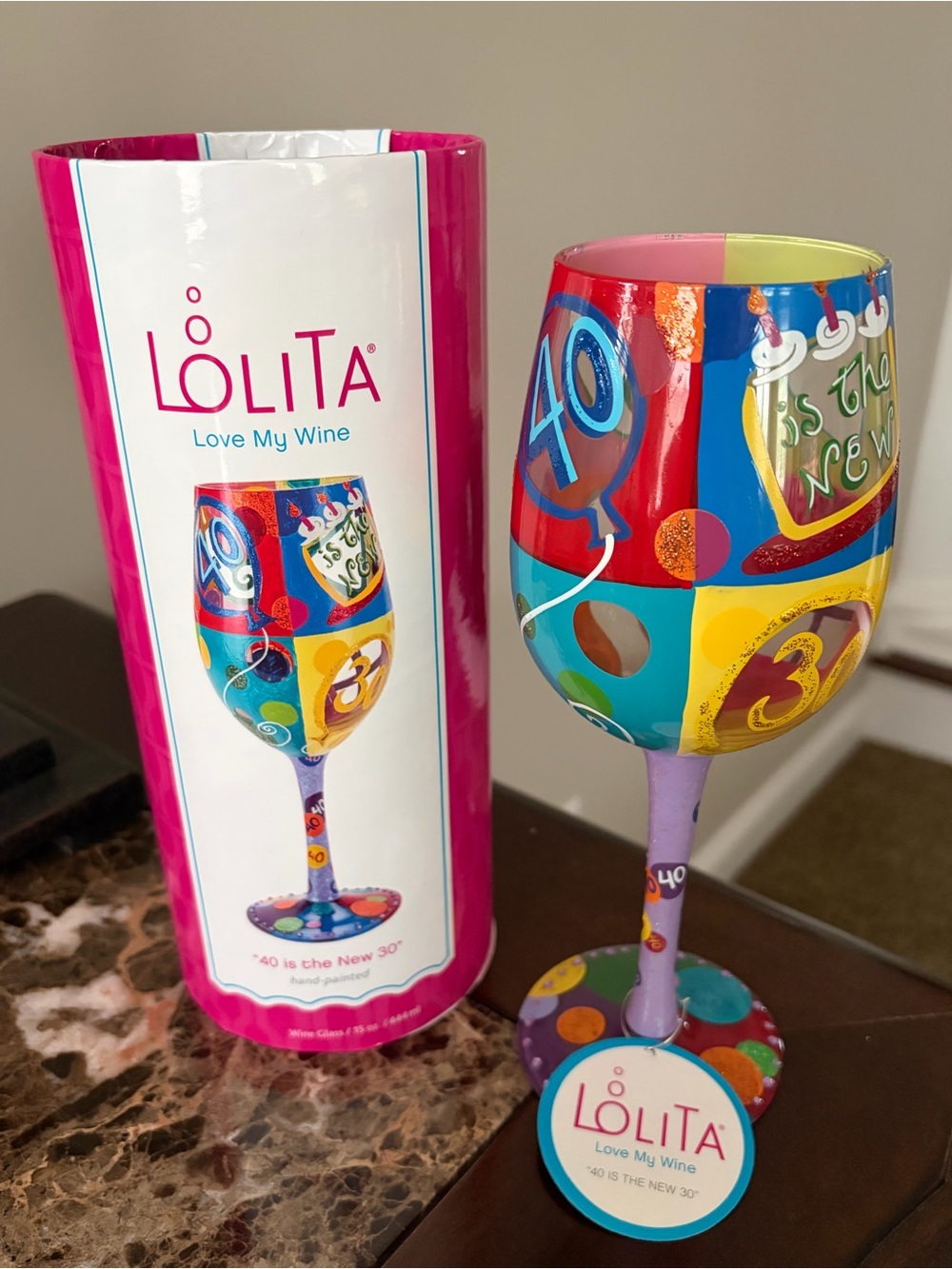 Lolita '40 is the New 30' Theme Wine Glass